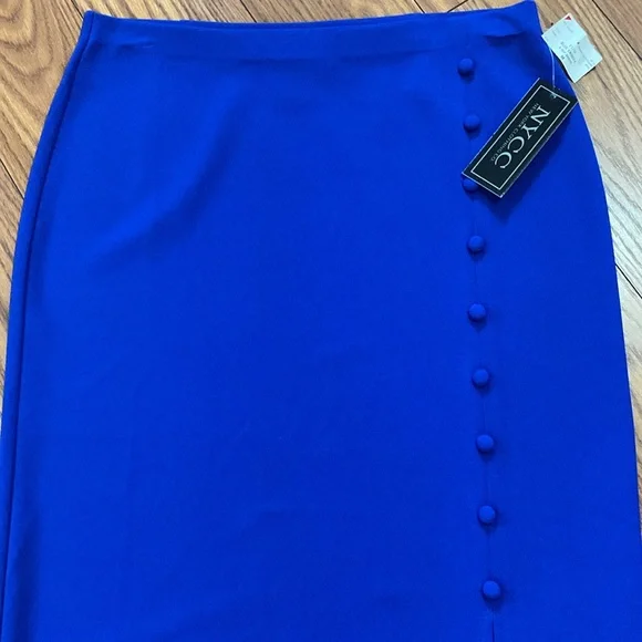 NYCC Women’s ocean blue pencil left side slit skirt with nine fabric buttons M - Picture 11 of 12